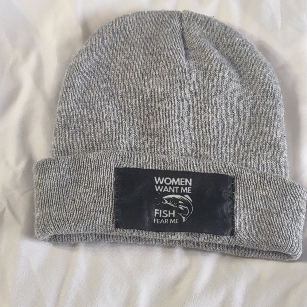 Gray Beanie with Fish Logo
